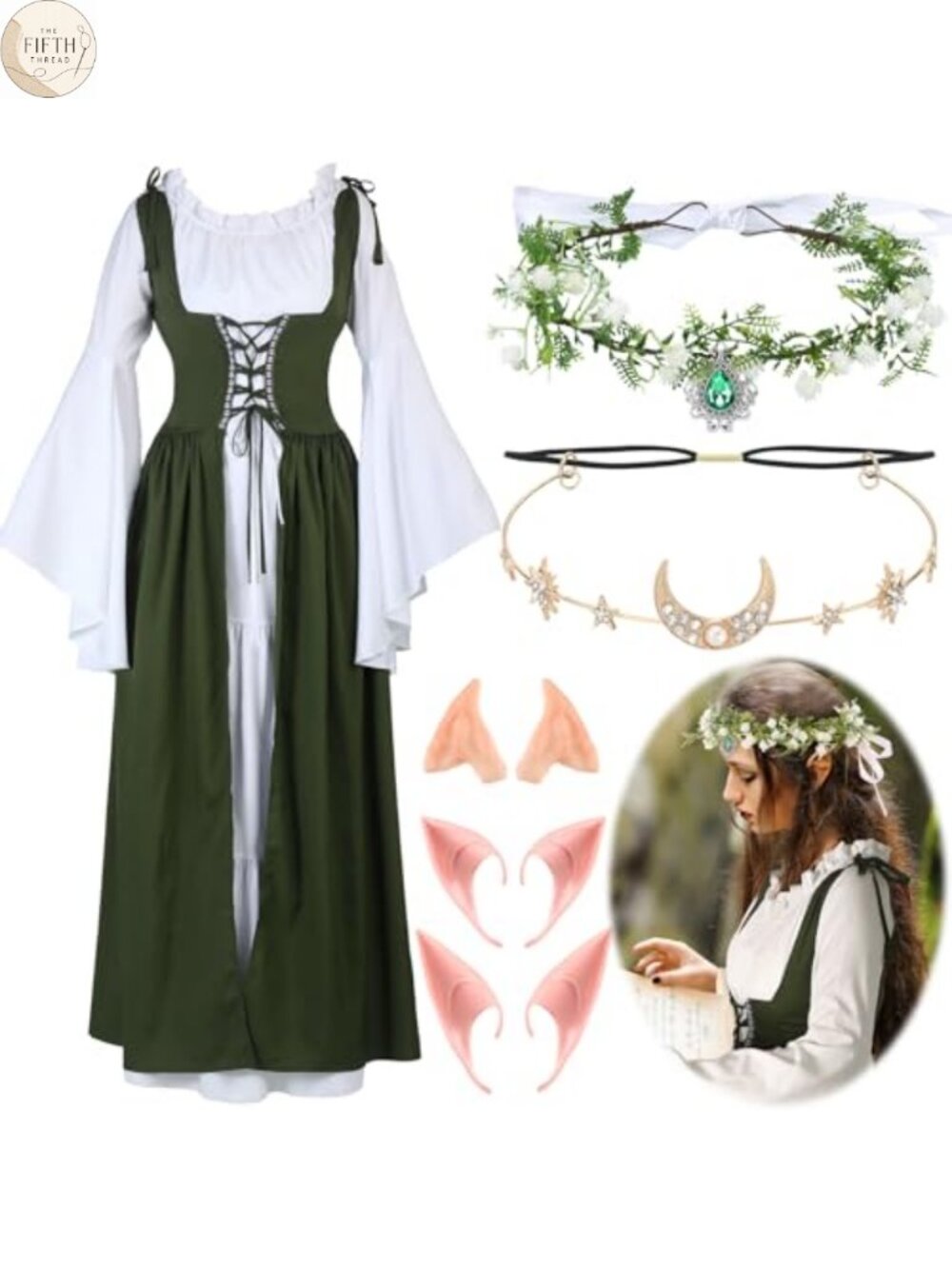 Medieval Renaissance Costume Set Bell Sleeve Corset Dress
